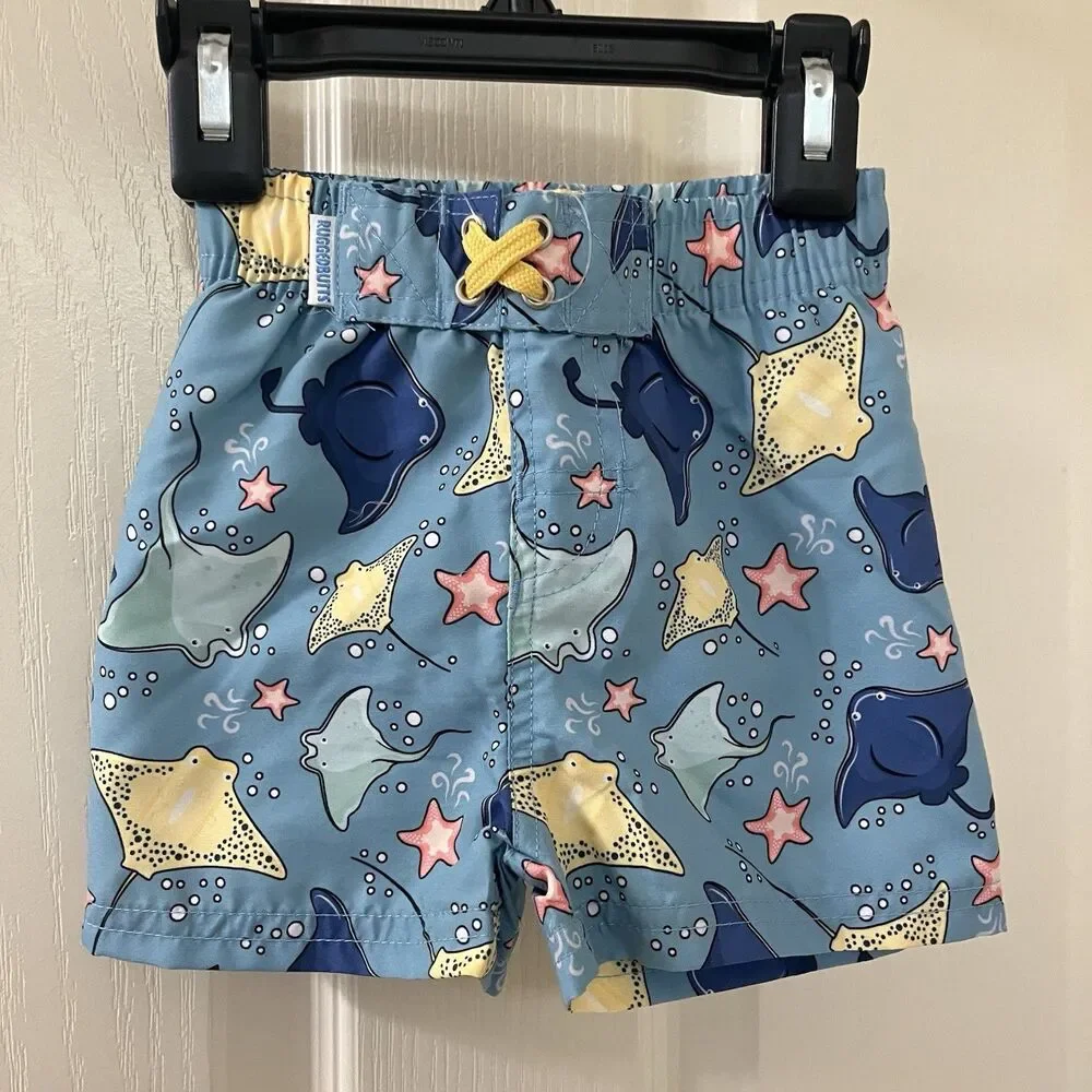RuffleButts RuggedButts Starfish Stingrays Swim Trunks UPF 50+ Boys 6-12 Mos NWT